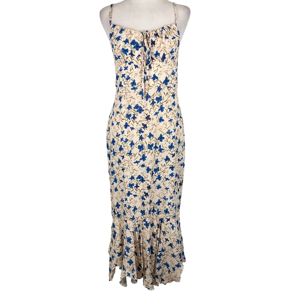 Commense Blue Floral Babydoll Sundress Coquette Ruffle Handkerchief Maxi Dress S